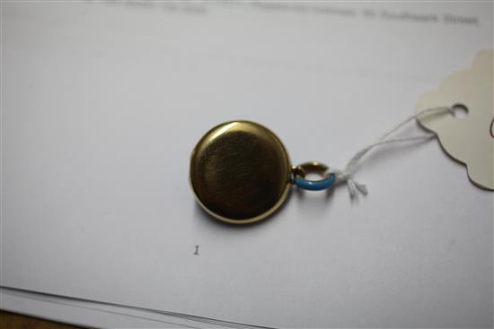 A late Victorian, gold, split coral bead, rose cut diamond and blue enamel pendant locket, overall 1.25in.